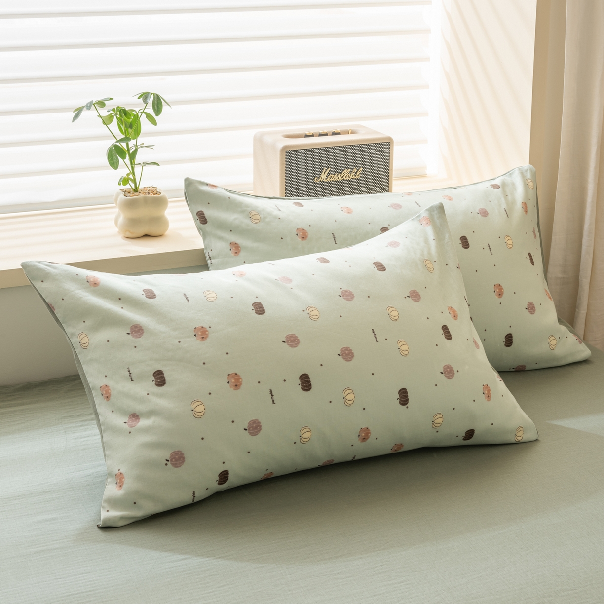 91家纺网 家纺一手货源 找家纺 雯雨家纺 2026新款全棉有氧双层纱床单 全棉双层纱床单-南语-绿