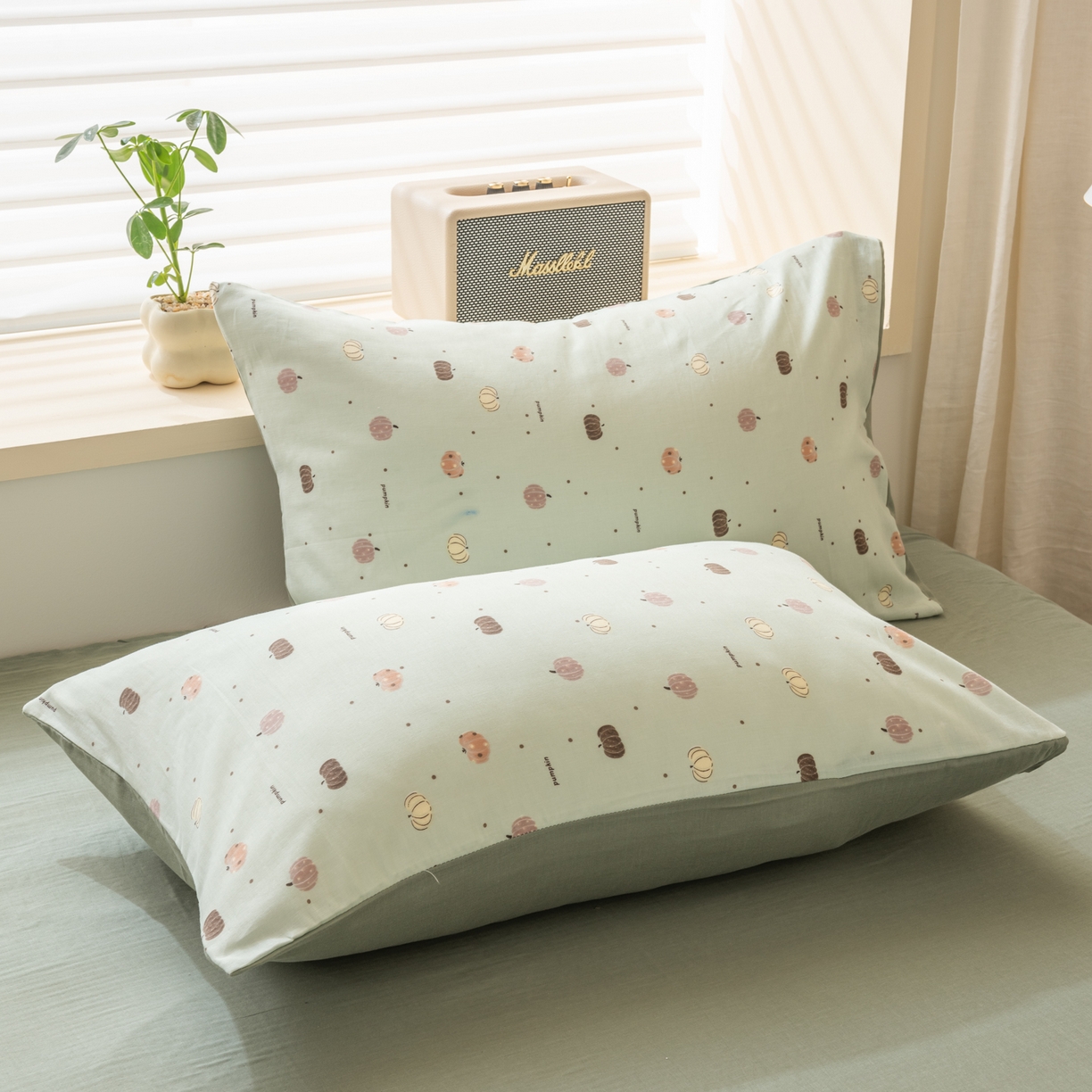 91家纺网 家纺一手货源 找家纺 雯雨家纺 2026新款全棉有氧双层纱床单 全棉双层纱床单-南语-绿