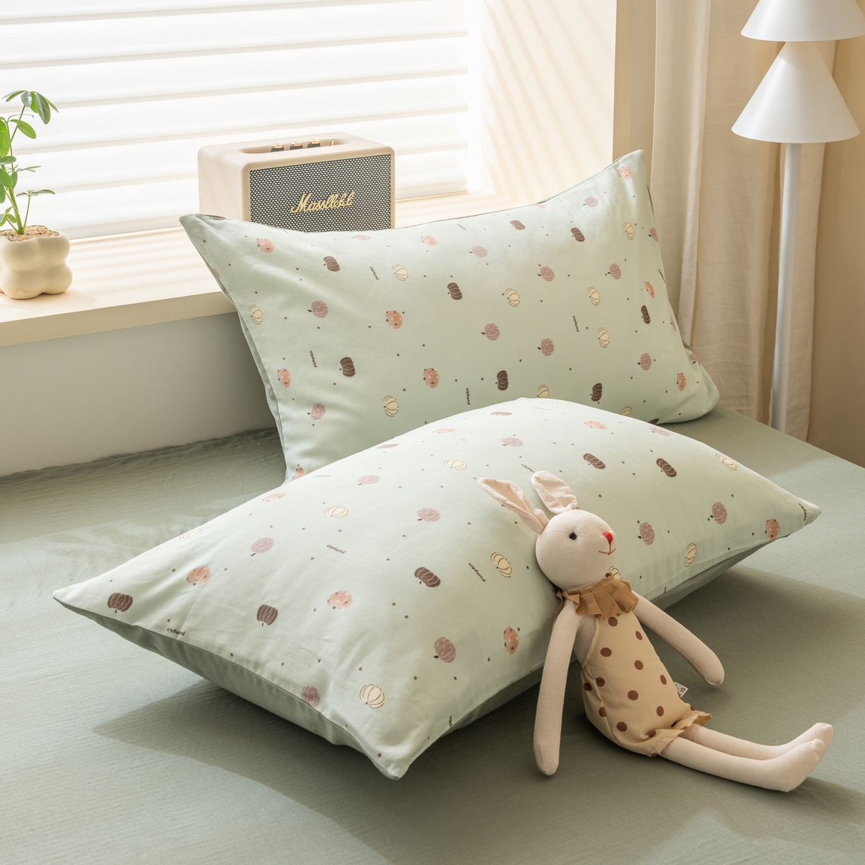 91家纺网 家纺一手货源 找家纺 雯雨家纺 2026新款全棉有氧双层纱床单 全棉双层纱床单-南语-绿