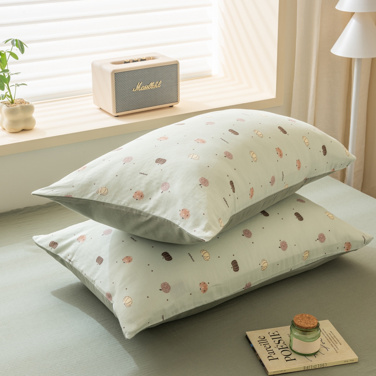 91家纺网 家纺一手货源 找家纺 雯雨家纺 2026新款全棉有氧双层纱床单 全棉双层纱床单-南语-绿