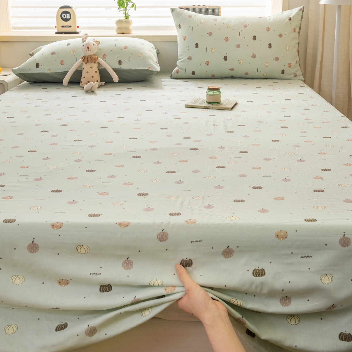 91家纺网 家纺一手货源 找家纺 雯雨家纺 2026新款全棉有氧双层纱床单 全棉双层纱床单-南语-绿