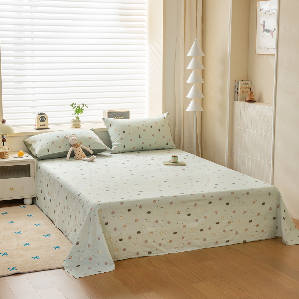 91家纺网 家纺一手货源 找家纺 雯雨家纺 2026新款全棉有氧双层纱床单 全棉双层纱床单-南语-绿