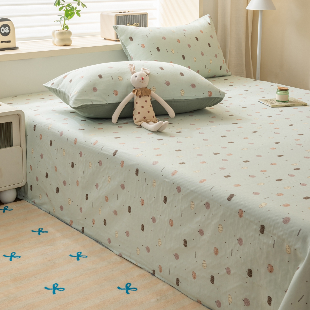 91家纺网 家纺一手货源 找家纺 雯雨家纺 2026新款全棉有氧双层纱床单 全棉双层纱床单-南语-绿