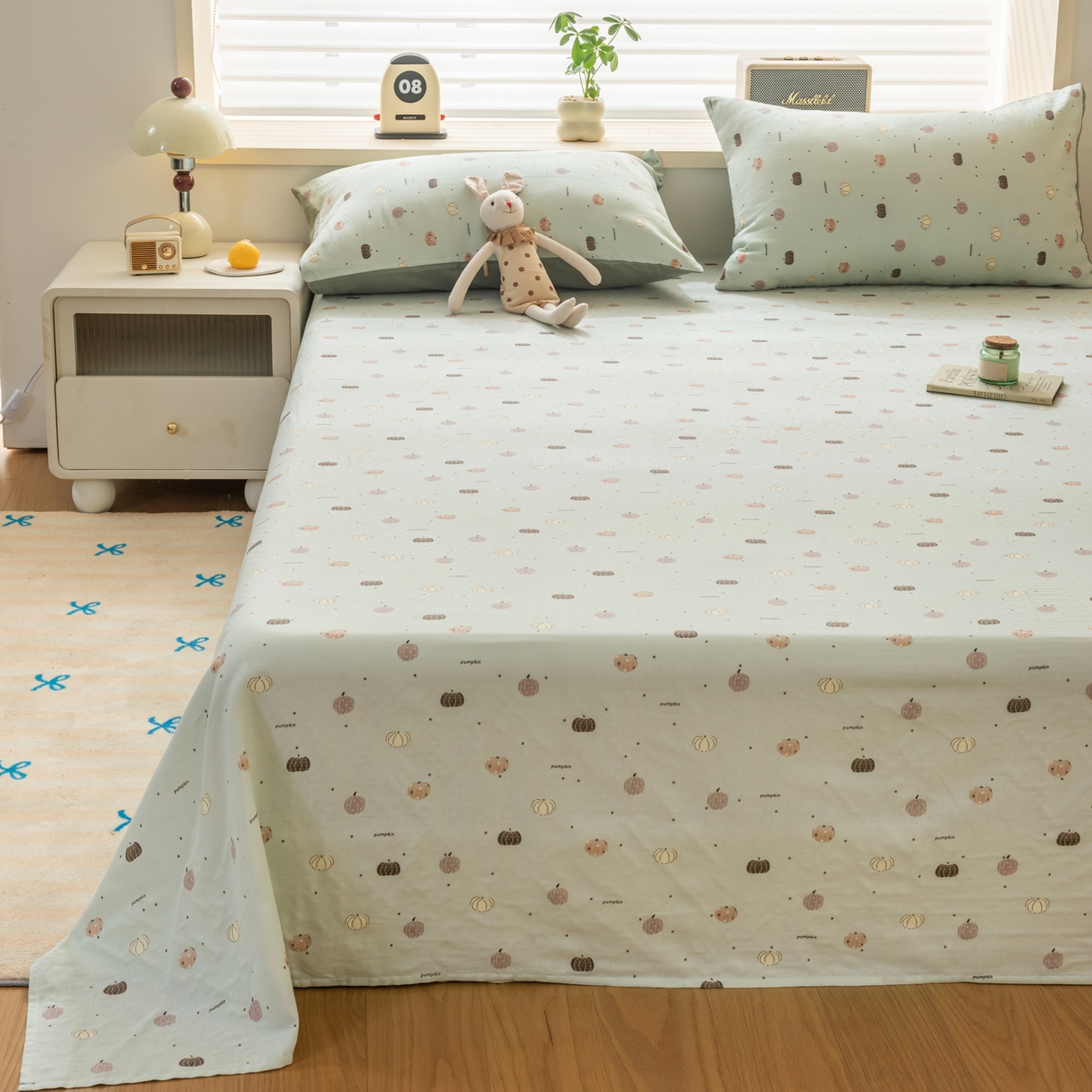 91家纺网 家纺一手货源 找家纺 雯雨家纺 2026新款全棉有氧双层纱床单 全棉双层纱床单-南语-绿