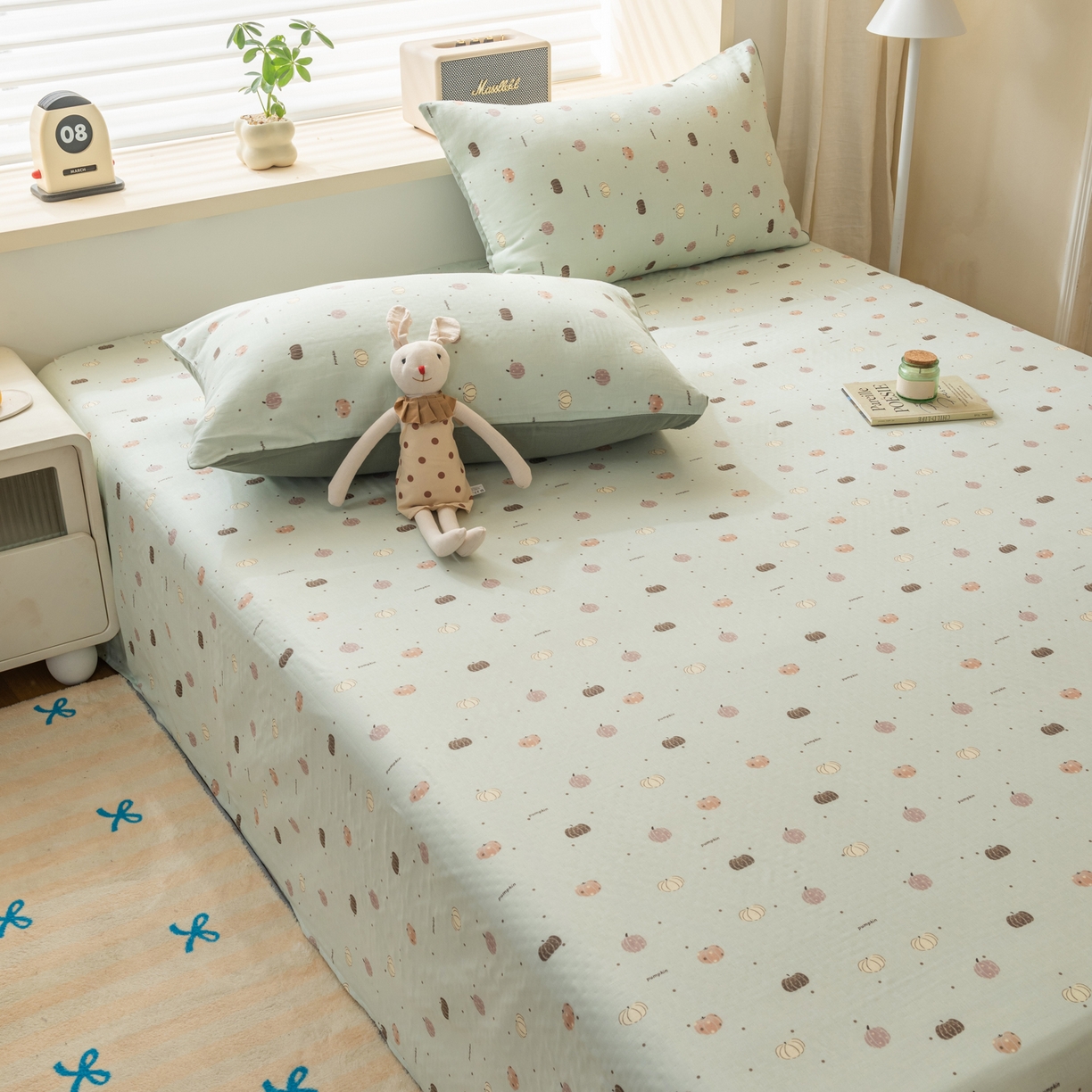 91家纺网 家纺一手货源 找家纺 雯雨家纺 2026新款全棉有氧双层纱床单 全棉双层纱床单-南语-绿