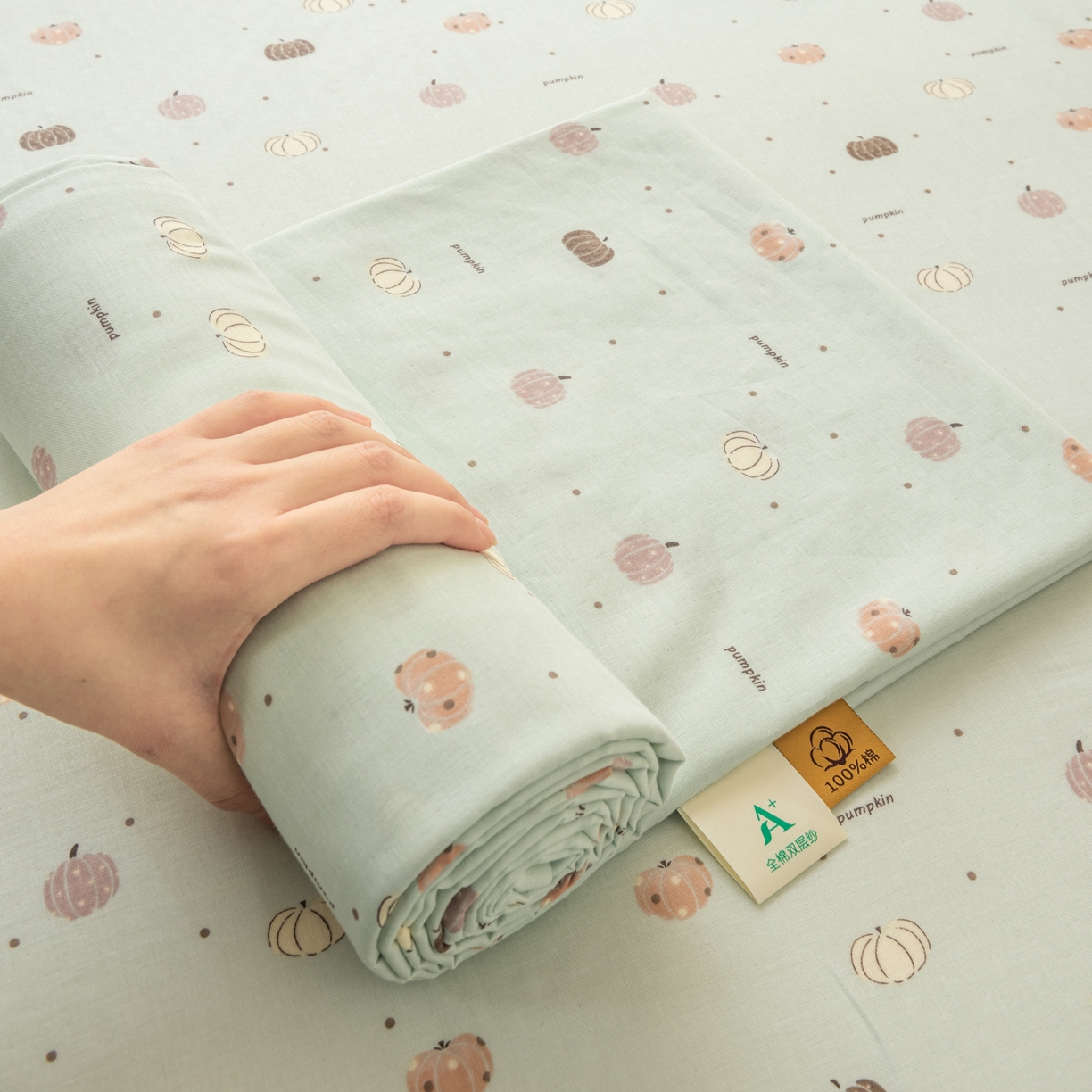 91家纺网 家纺一手货源 找家纺 雯雨家纺 2026新款全棉有氧双层纱床单 全棉双层纱床单-南语-绿