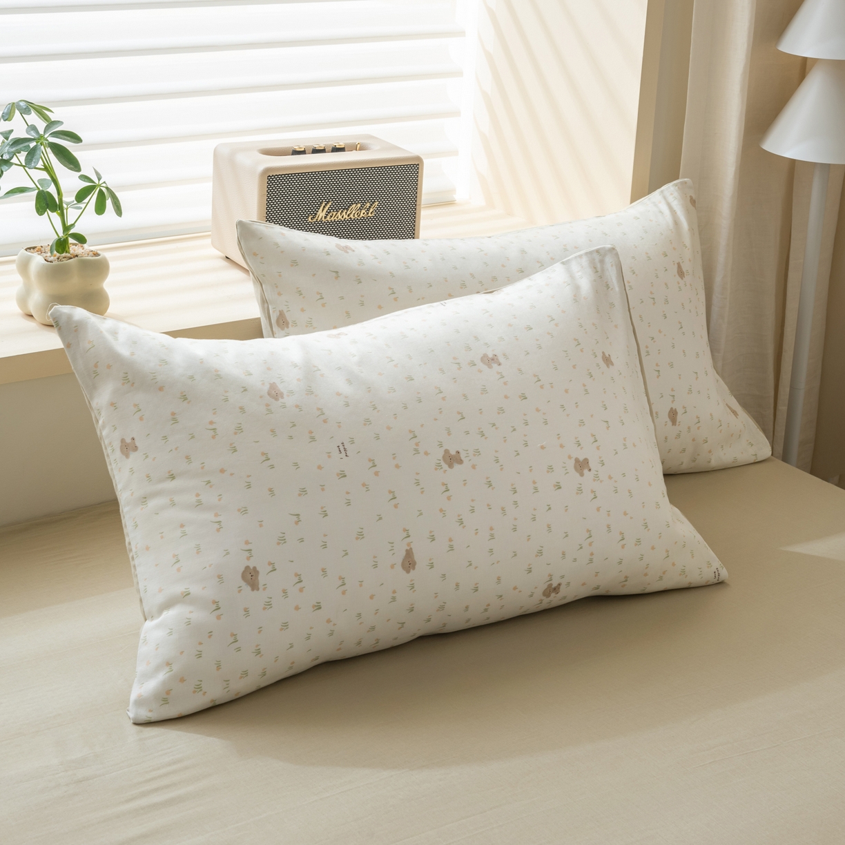 91家纺网 家纺一手货源 找家纺 雯雨家纺 2026新款全棉有氧双层纱床单 全棉双层纱床单-田园小熊