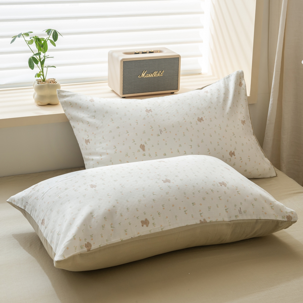 91家纺网 家纺一手货源 找家纺 雯雨家纺 2026新款全棉有氧双层纱床单 全棉双层纱床单-田园小熊