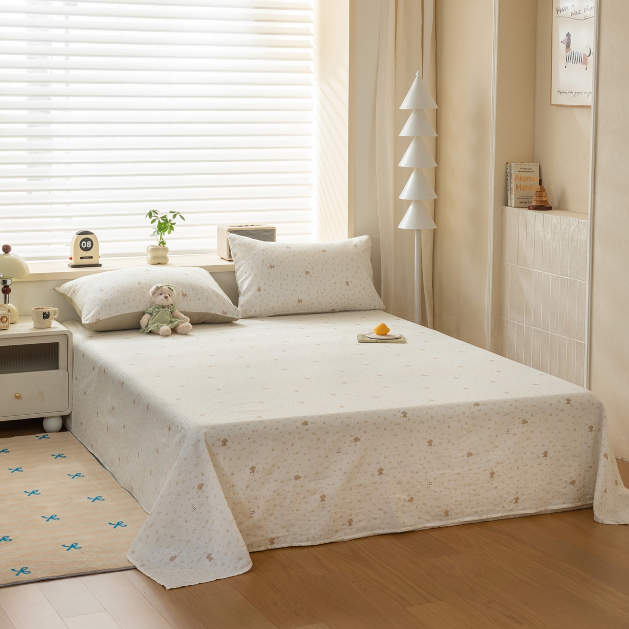 91家纺网 家纺一手货源 找家纺 雯雨家纺 2026新款全棉有氧双层纱床单 全棉双层纱床单-田园小熊