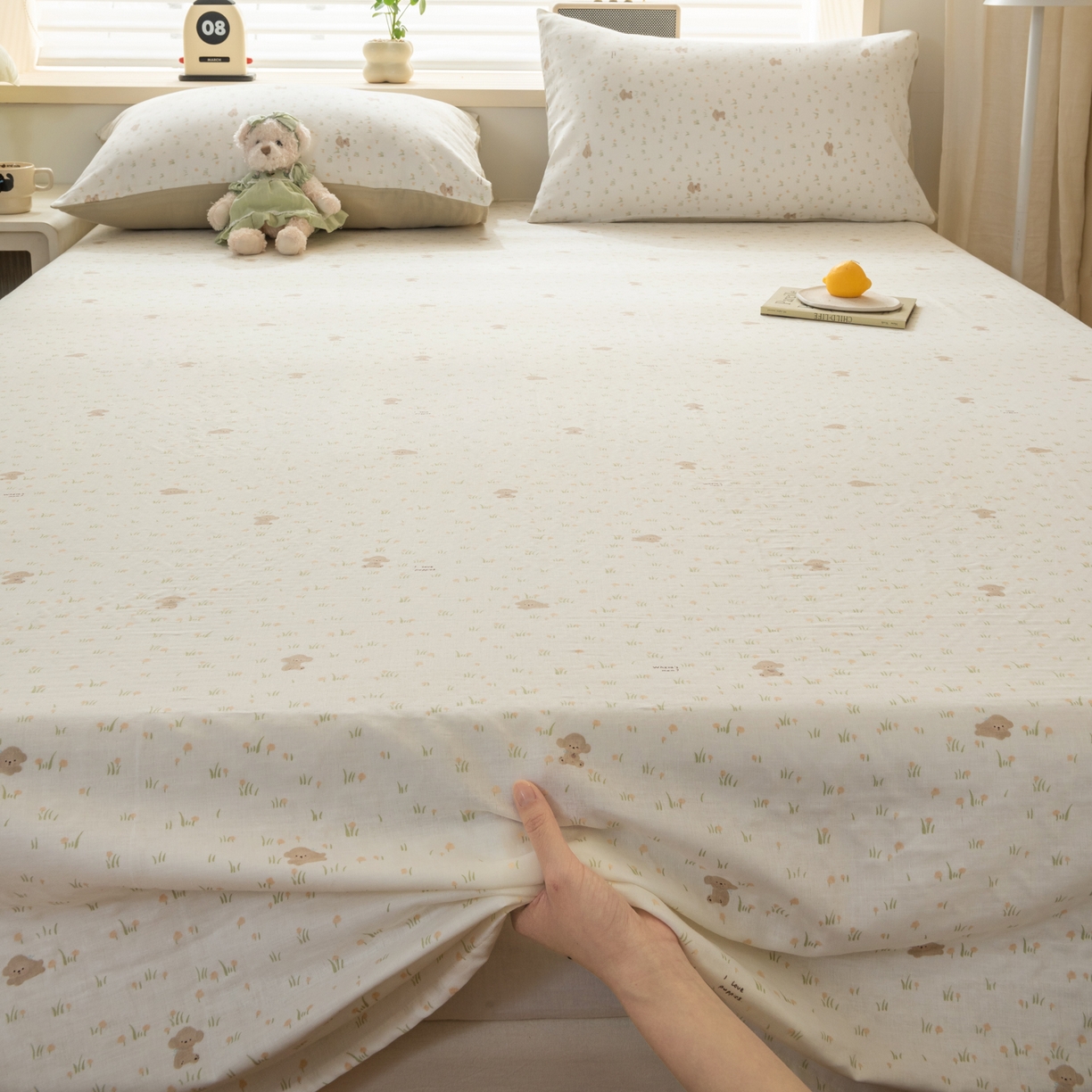 91家纺网 家纺一手货源 找家纺 雯雨家纺 2026新款全棉有氧双层纱床单 全棉双层纱床单-田园小熊