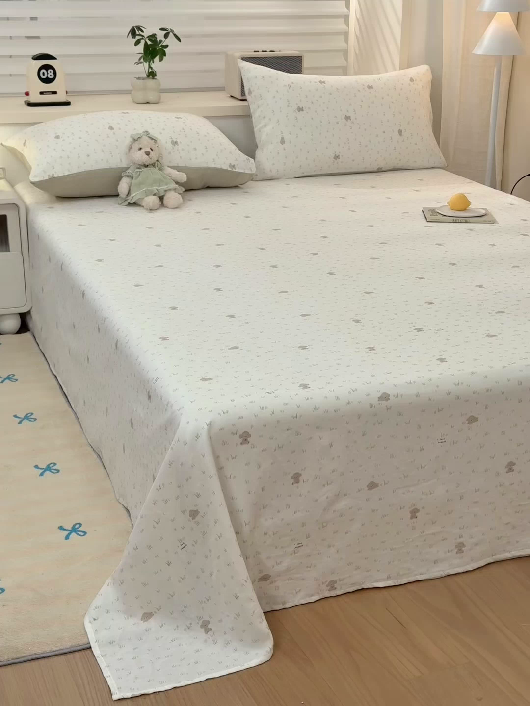 91家纺网 家纺一手货源 找家纺 雯雨家纺 2026新款全棉有氧双层纱床单 全棉双层纱床单-田园小熊