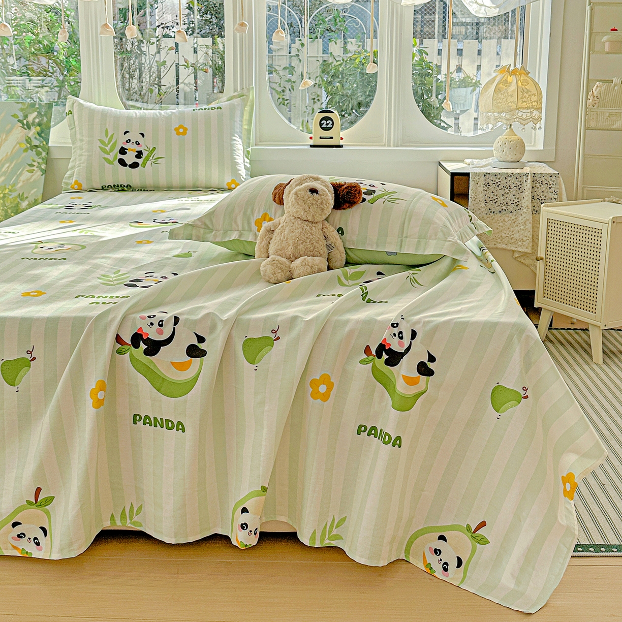 91家纺网 家纺一手货源 找家纺 恩泽家纺 2026春夏新款全棉纯棉12868印花四件套及单品系列-单床单床单单件 熊猫与牛油果