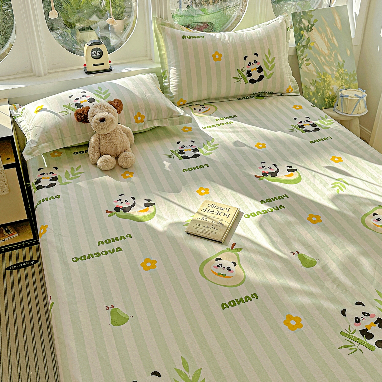 91家纺网 家纺一手货源 找家纺 恩泽家纺 2026春夏新款全棉纯棉12868印花四件套及单品系列-单床单床单单件 熊猫与牛油果