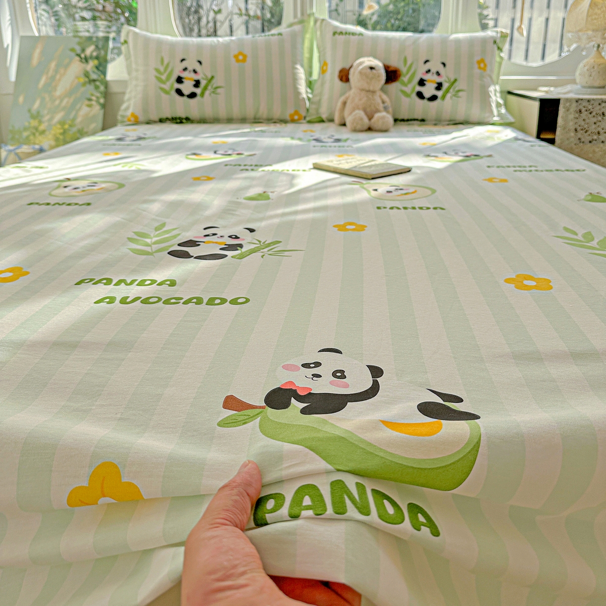 91家纺网 家纺一手货源 找家纺 恩泽家纺 2026春夏新款全棉纯棉12868印花四件套及单品系列-单床单床单单件 熊猫与牛油果