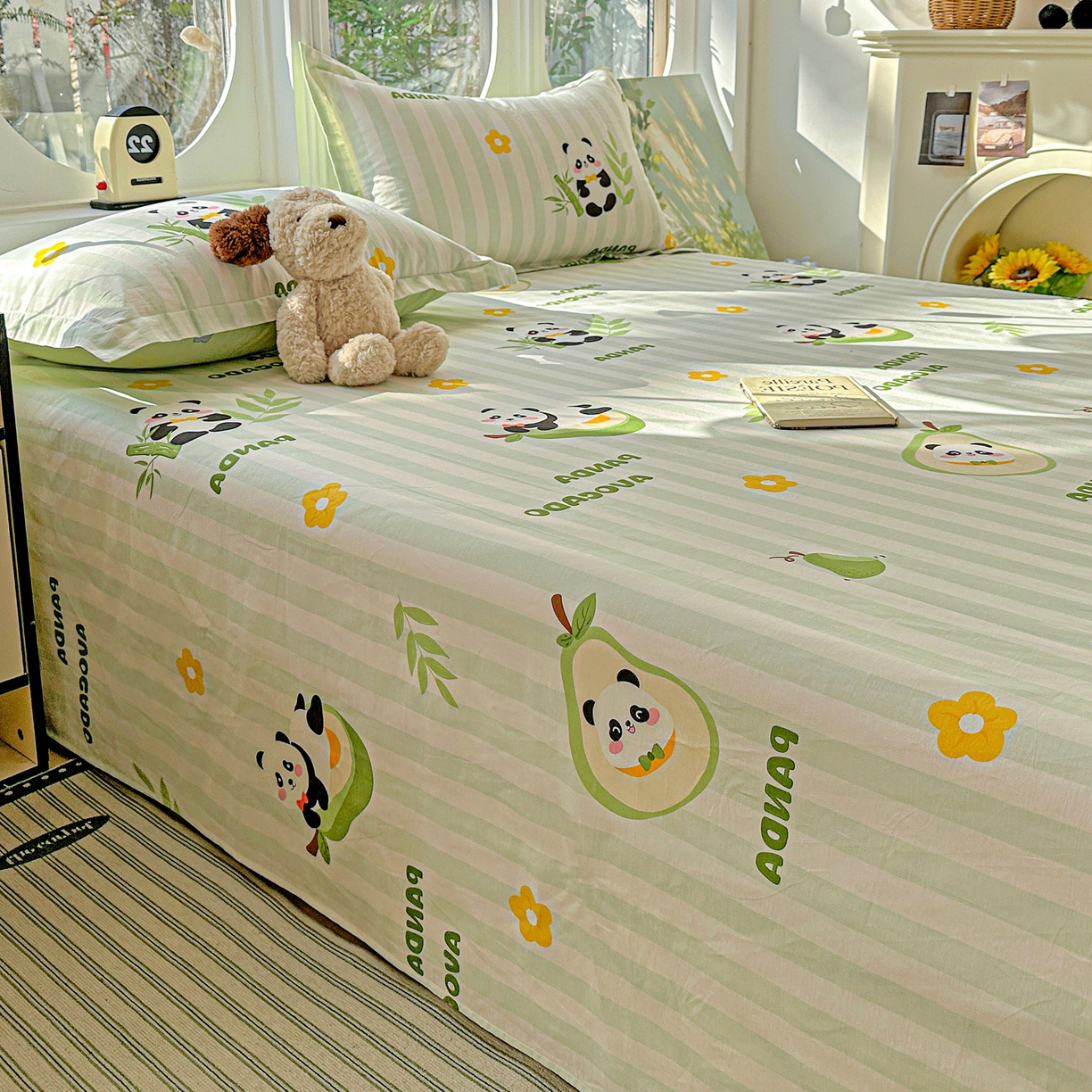 91家纺网 家纺一手货源 找家纺 恩泽家纺 2026春夏新款全棉纯棉12868印花四件套及单品系列-单床单床单单件 熊猫与牛油果