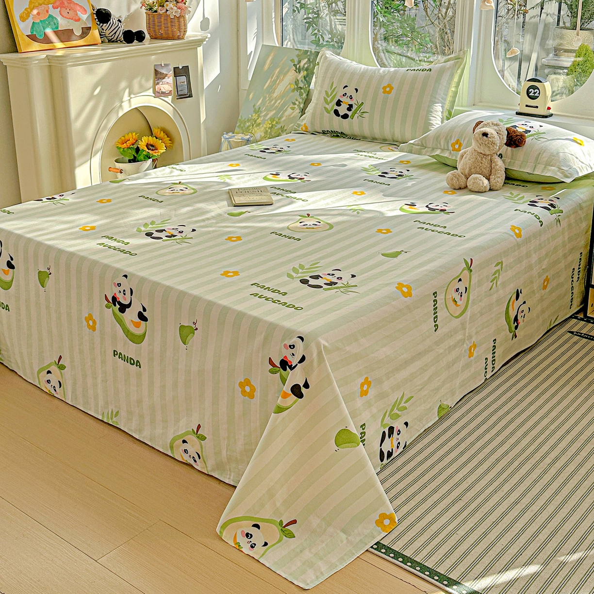 91家纺网 家纺一手货源 找家纺 恩泽家纺 2026春夏新款全棉纯棉12868印花四件套及单品系列-单床单床单单件 熊猫与牛油果