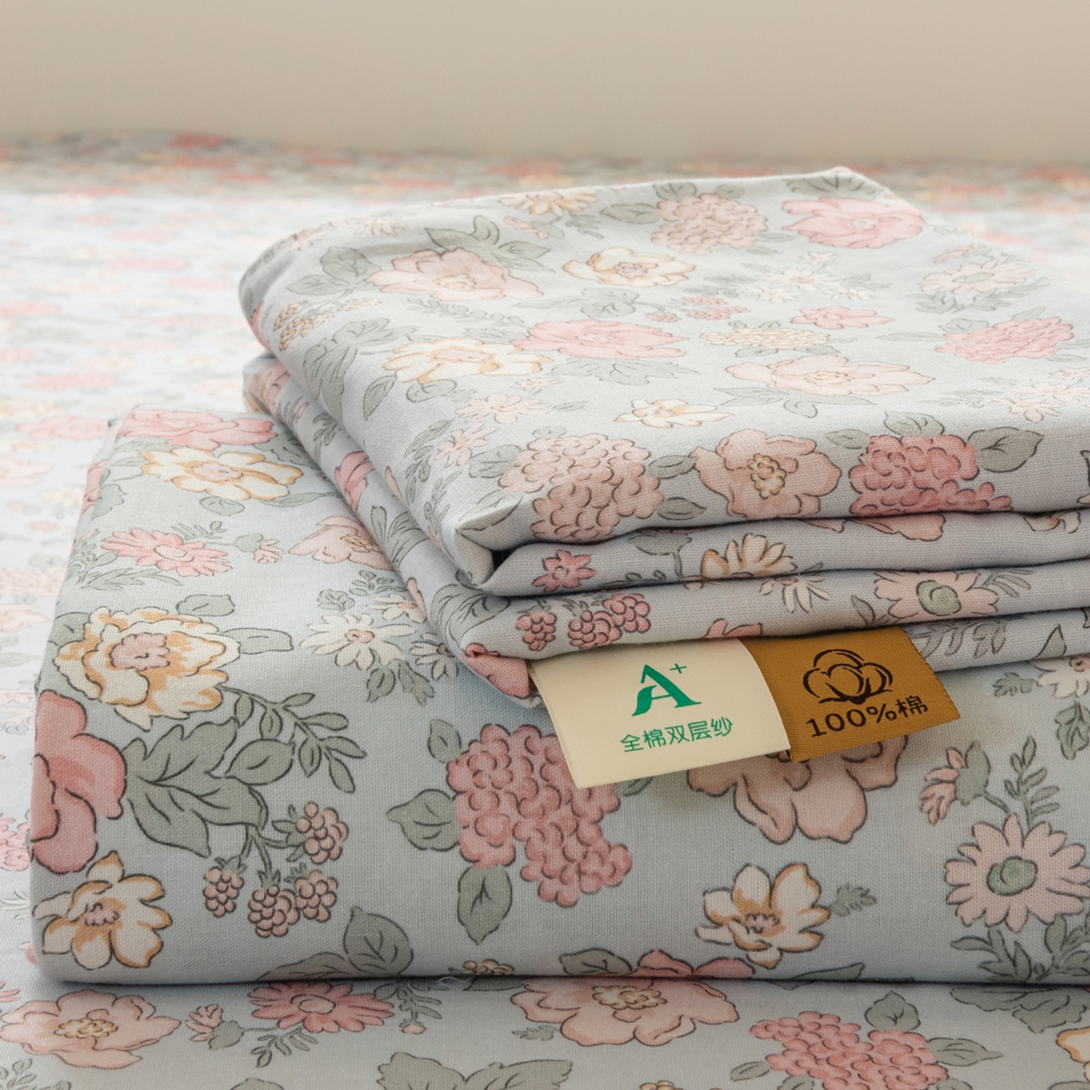 雯雨家纺 2026新款全棉有氧双层纱床单 全棉双层纱床单-香水繁花-兰