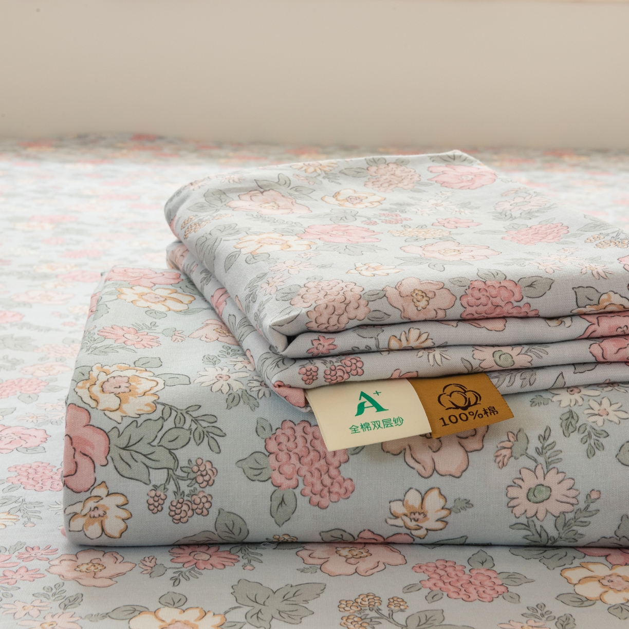 91家纺网 家纺一手货源 找家纺 雯雨家纺 2026新款全棉有氧双层纱床单 全棉双层纱床单-香水繁花-兰