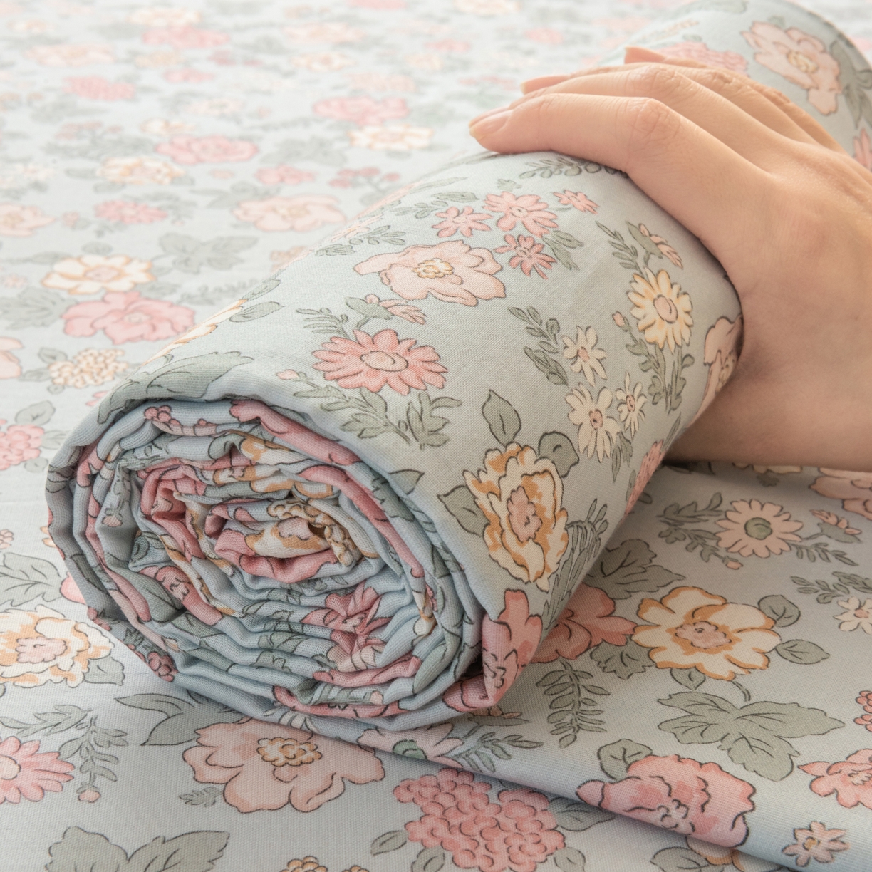 91家纺网 家纺一手货源 找家纺 雯雨家纺 2026新款全棉有氧双层纱床单 全棉双层纱床单-香水繁花-兰