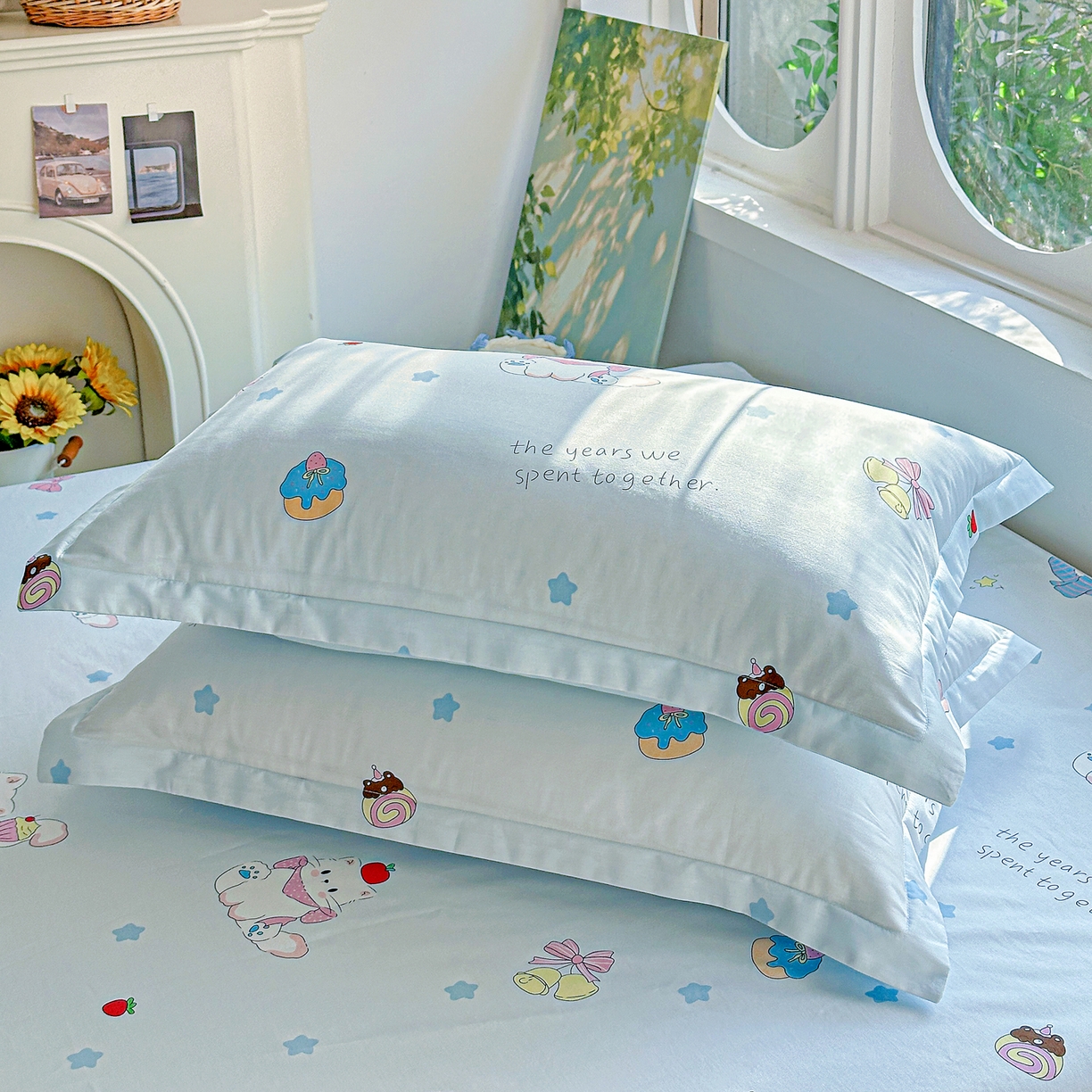 91家纺网 家纺一手货源 找家纺 恩泽家纺 2026春夏新款全棉纯棉12868印花四件套及单品系列-单枕套枕套单件 奶油阿布