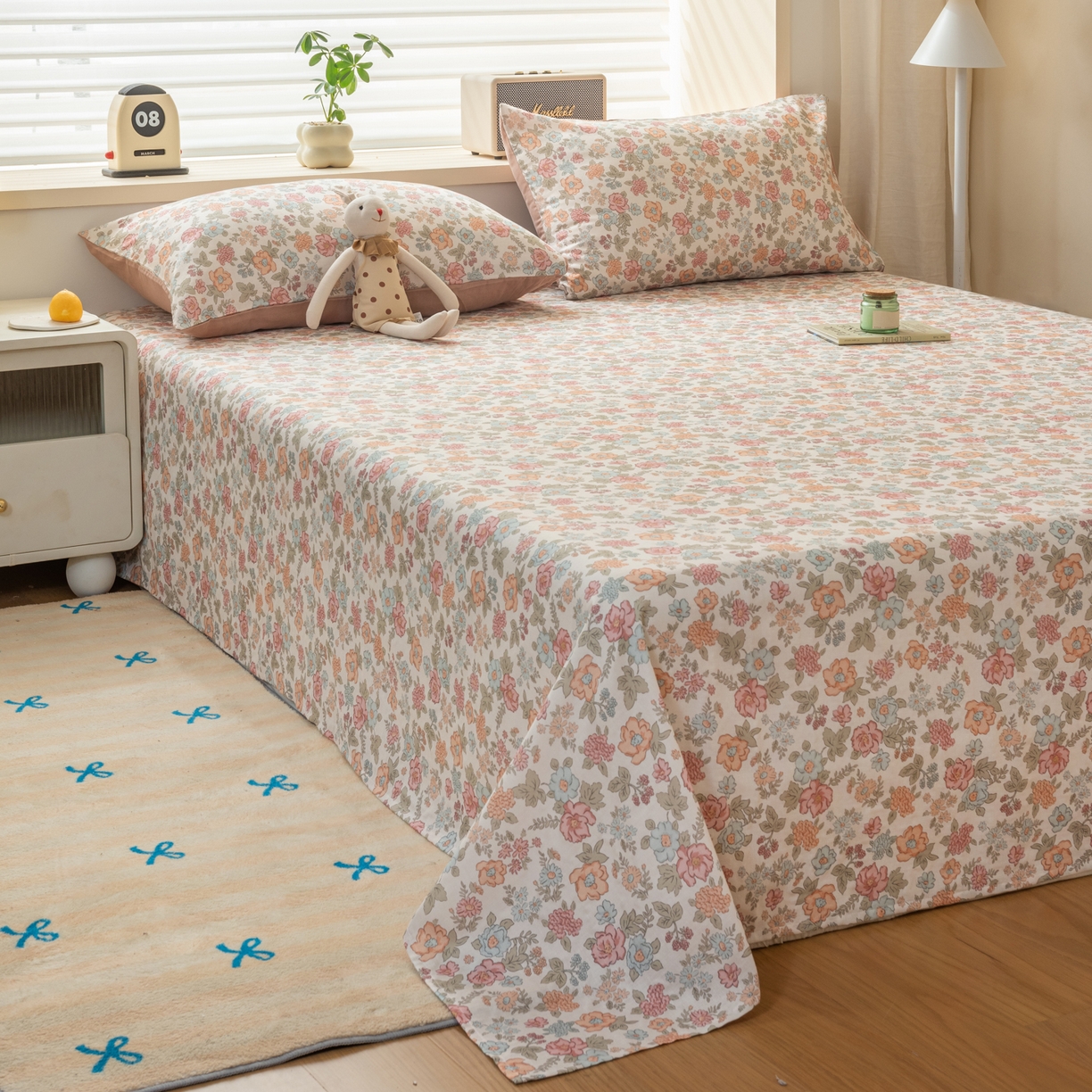 91家纺网 家纺一手货源 找家纺 雯雨家纺 2026新款全棉有氧双层纱床单 全棉双层纱床单-香水繁花-米