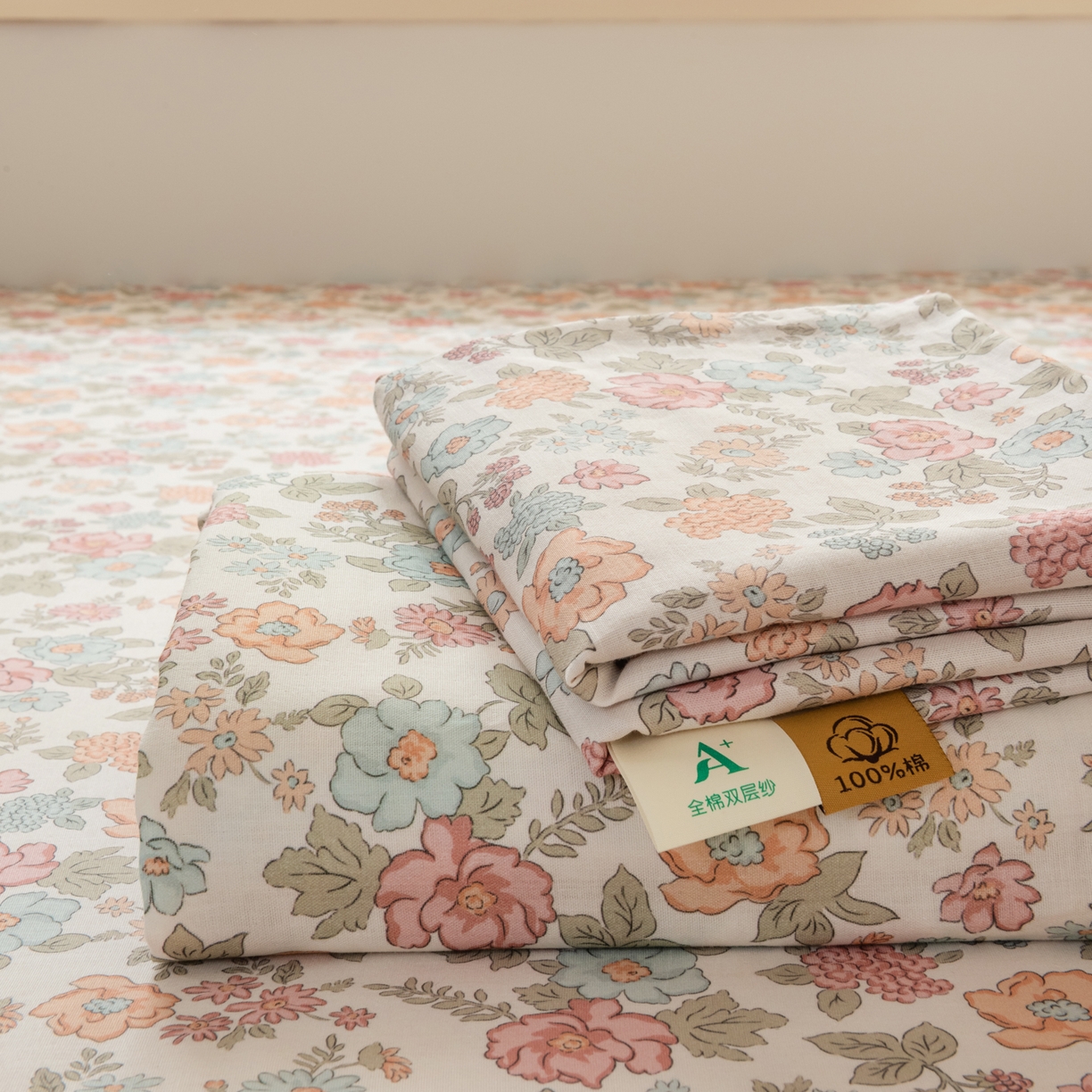 91家纺网 家纺一手货源 找家纺 雯雨家纺 2026新款全棉有氧双层纱床单 全棉双层纱床单-香水繁花-米