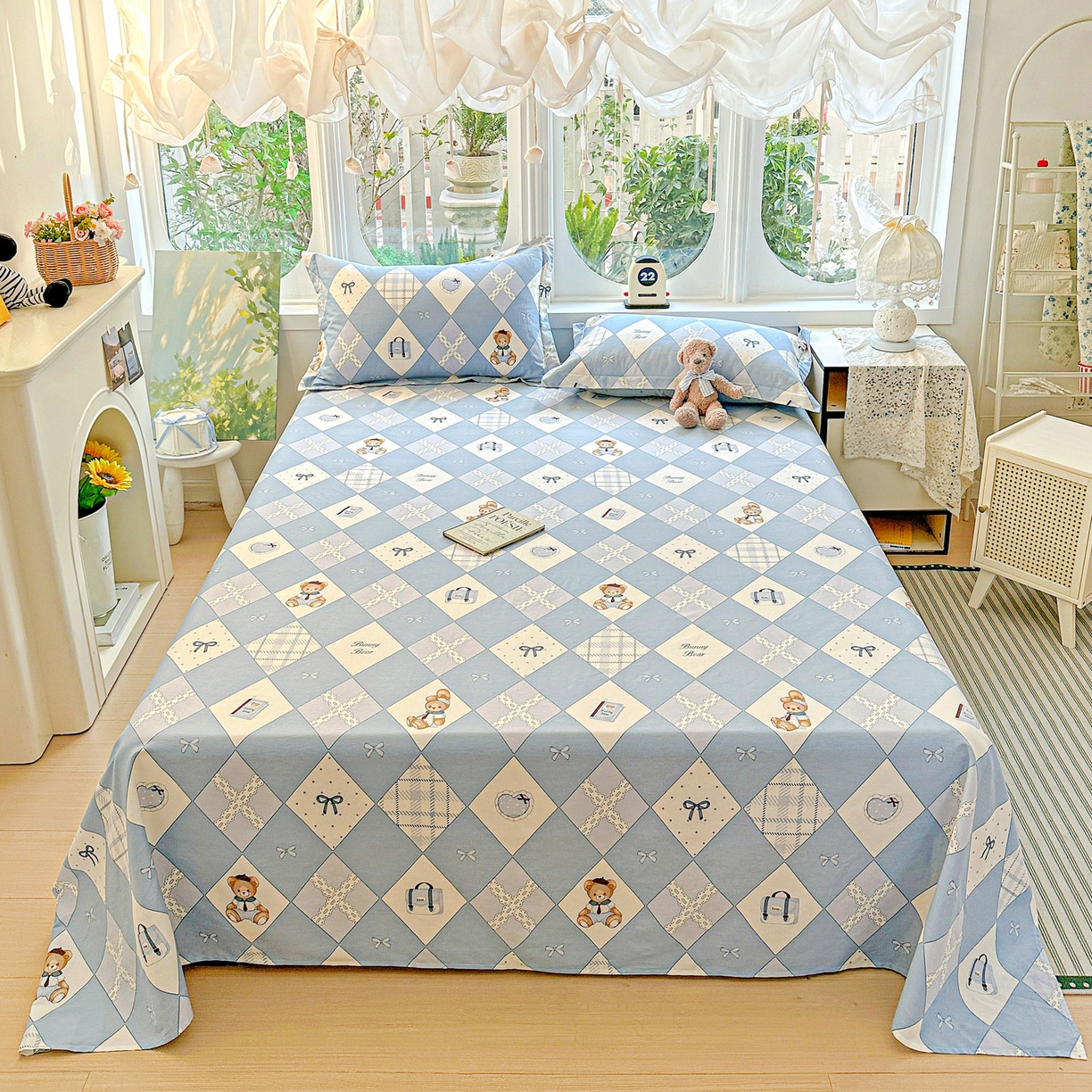 恩泽家纺 2026春夏新款全棉纯棉12868印花四件套及单品系列-单床单床单单件 学院风