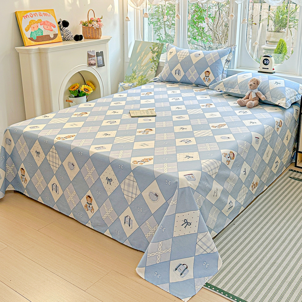 91家纺网 家纺一手货源 找家纺 恩泽家纺 2026春夏新款全棉纯棉12868印花四件套及单品系列-单床单床单单件 学院风