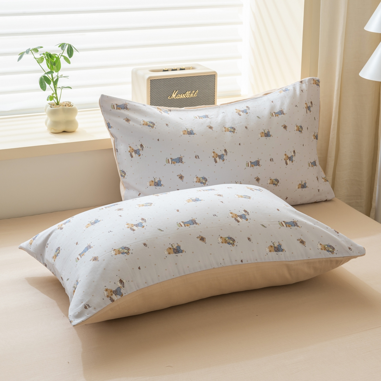 91家纺网 家纺一手货源 找家纺 雯雨家纺 2026新款全棉有氧双层纱床单 全棉双层纱床单-小熊礼物