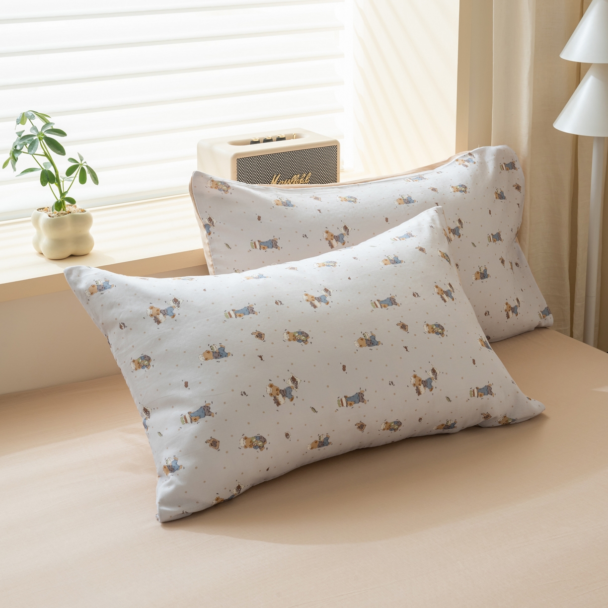 91家纺网 家纺一手货源 找家纺 雯雨家纺 2026新款全棉有氧双层纱床单 全棉双层纱床单-小熊礼物