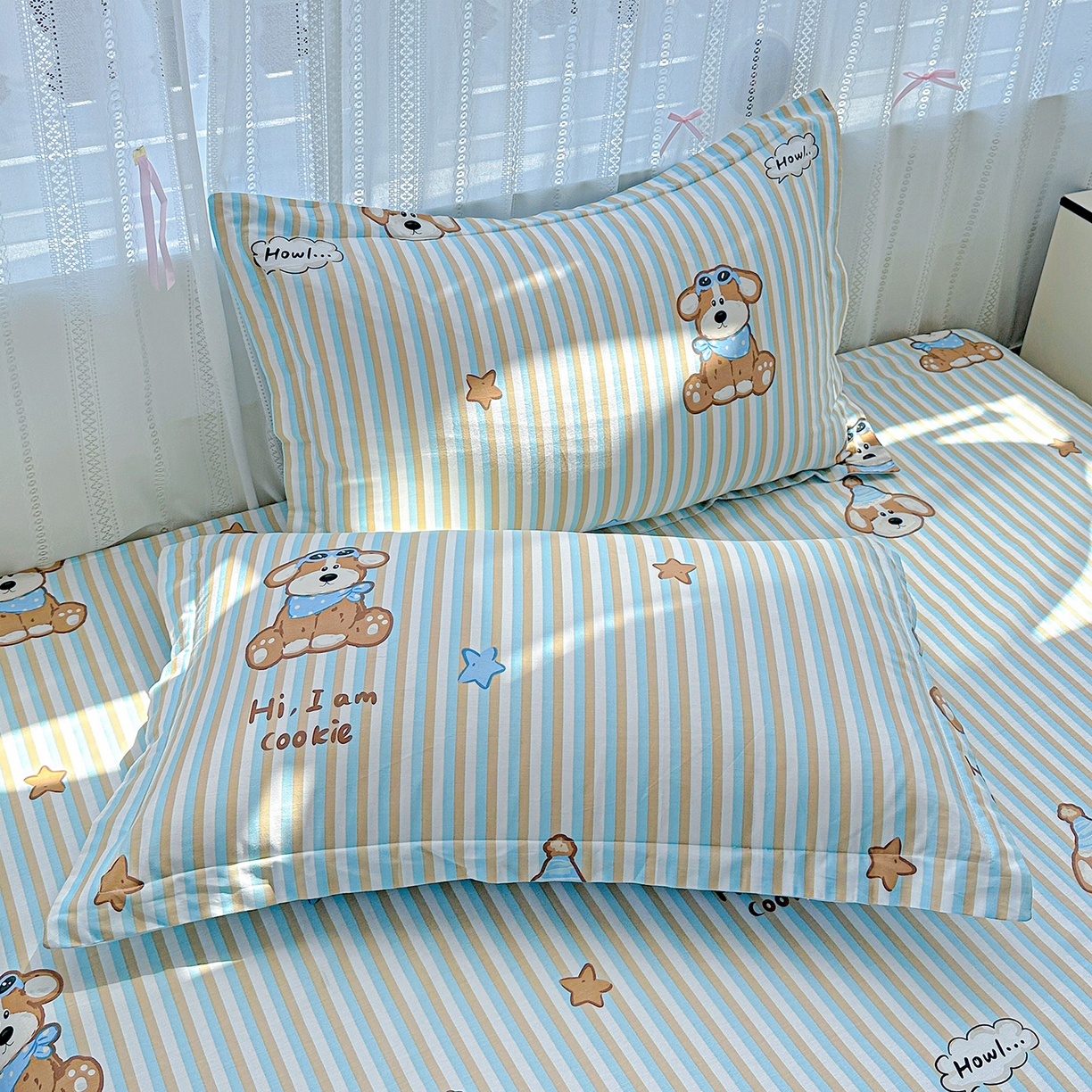 恩泽家纺 2026春夏新款全棉纯棉12868印花四件套及单品系列-单枕套枕套单件 派对小狗