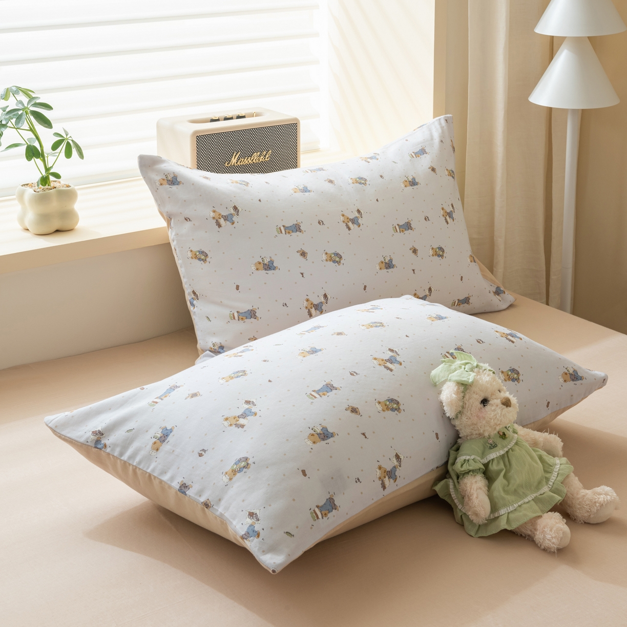 91家纺网 家纺一手货源 找家纺 雯雨家纺 2026新款全棉有氧双层纱床单 全棉双层纱床单-小熊礼物