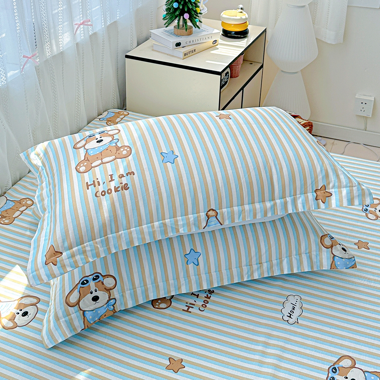 91家纺网 家纺一手货源 找家纺 恩泽家纺 2026春夏新款全棉纯棉12868印花四件套及单品系列-单枕套枕套单件 派对小狗