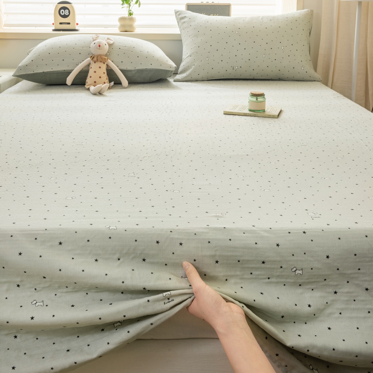 91家纺网 家纺一手货源 找家纺 雯雨家纺 2026新款全棉有氧双层纱床单 全棉双层纱床单-星空犬