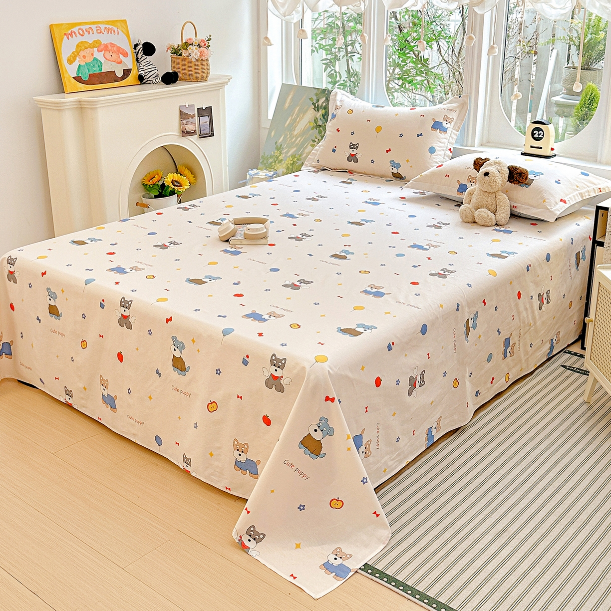 91家纺网 家纺一手货源 找家纺 恩泽家纺 2026春夏新款全棉纯棉12868印花四件套及单品系列-单床单床单单件 雪纳瑞