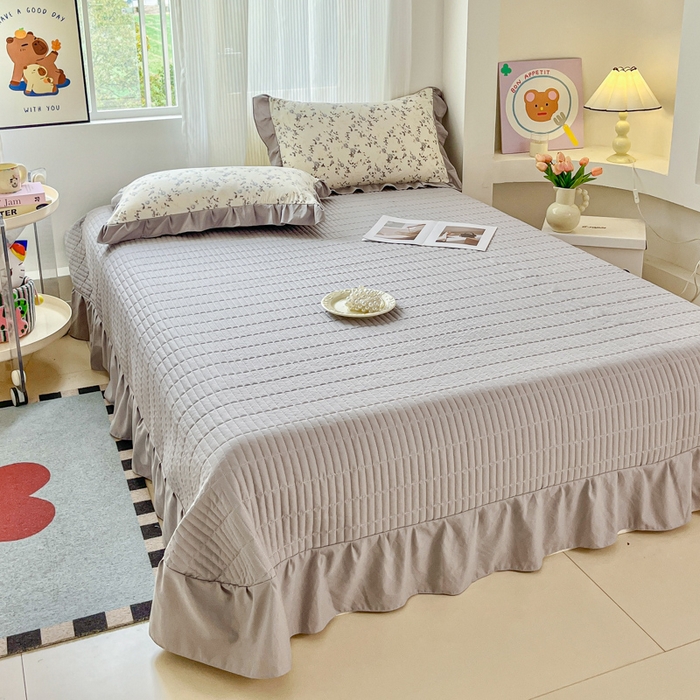 91家纺网 家纺一手货源 找家纺 斯卡诺家纺 2026新款韩版花边古法水洗仿棉床盖四件套花边床单四件套 南枝-韩版花边