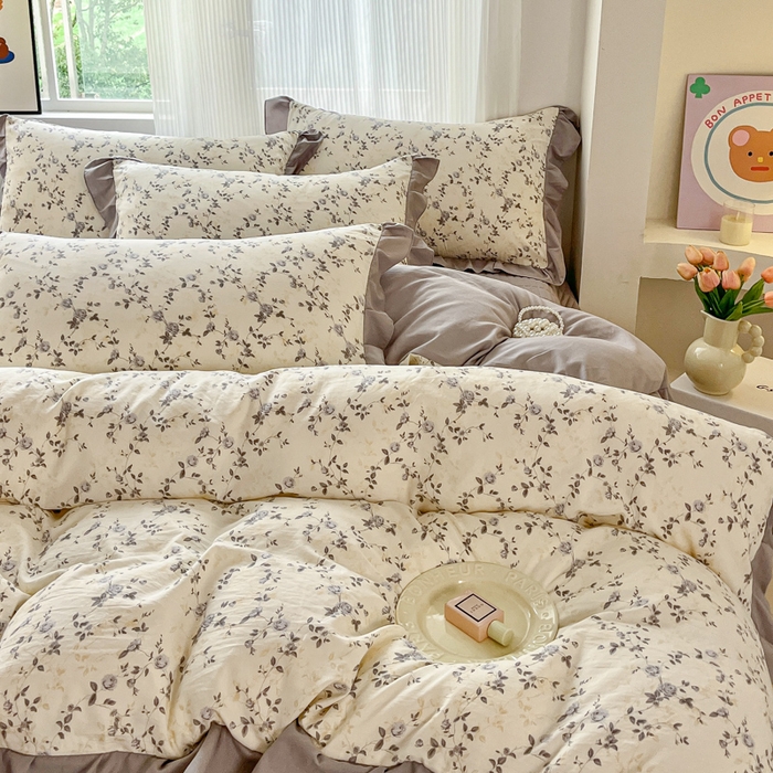 91家纺网 家纺一手货源 找家纺 斯卡诺家纺 2026新款韩版花边古法水洗仿棉床盖四件套花边床单四件套 南枝-韩版花边