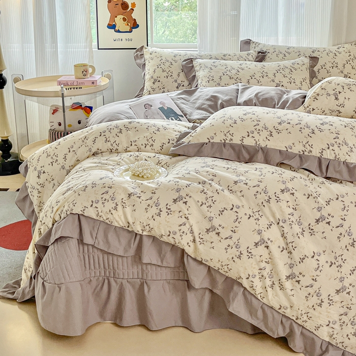 91家纺网 家纺一手货源 找家纺 斯卡诺家纺 2026新款韩版花边古法水洗仿棉床盖四件套花边床单四件套 南枝-韩版花边