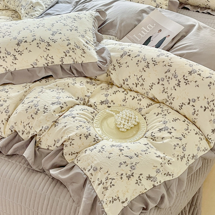 91家纺网 家纺一手货源 找家纺 斯卡诺家纺 2026新款韩版花边古法水洗仿棉床盖四件套花边床单四件套 南枝-韩版花边