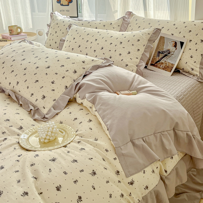 91家纺网 家纺一手货源 找家纺 斯卡诺家纺 2026新款韩版花边古法水洗仿棉床盖四件套花边床单四件套 慕兮-韩版花边