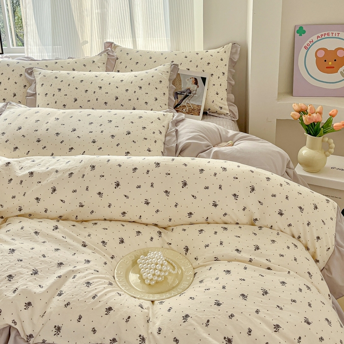 91家纺网 家纺一手货源 找家纺 斯卡诺家纺 2026新款韩版花边古法水洗仿棉床盖四件套花边床单四件套 慕兮-韩版花边