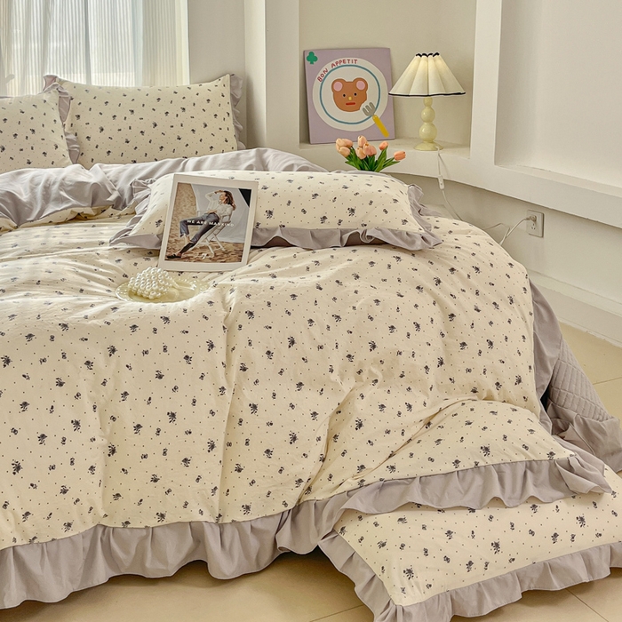 91家纺网 家纺一手货源 找家纺 斯卡诺家纺 2026新款韩版花边古法水洗仿棉床盖四件套花边床单四件套 慕兮-韩版花边