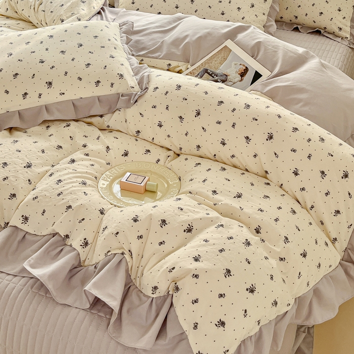 91家纺网 家纺一手货源 找家纺 斯卡诺家纺 2026新款韩版花边古法水洗仿棉床盖四件套花边床单四件套 慕兮-韩版花边