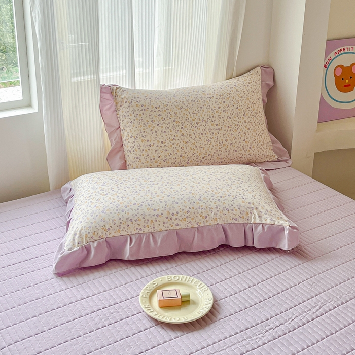 91家纺网 家纺一手货源 找家纺 斯卡诺家纺 2026新款韩版花边古法水洗仿棉床盖四件套花边床单四件套 花千朵-韩版花边