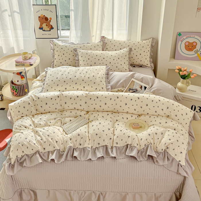 91家纺网 家纺一手货源 找家纺 斯卡诺家纺 2026新款韩版花边古法水洗仿棉床盖四件套花边床单四件套 慕兮-韩版花边