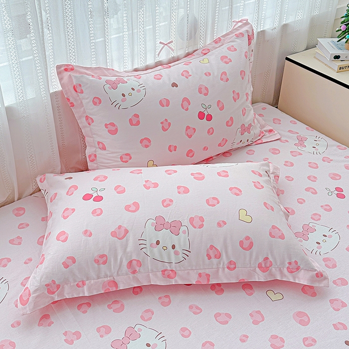 恩泽家纺 2026春夏新款全棉纯棉12868印花四件套及单品系列-单枕套枕套单件 时尚猫咪粉