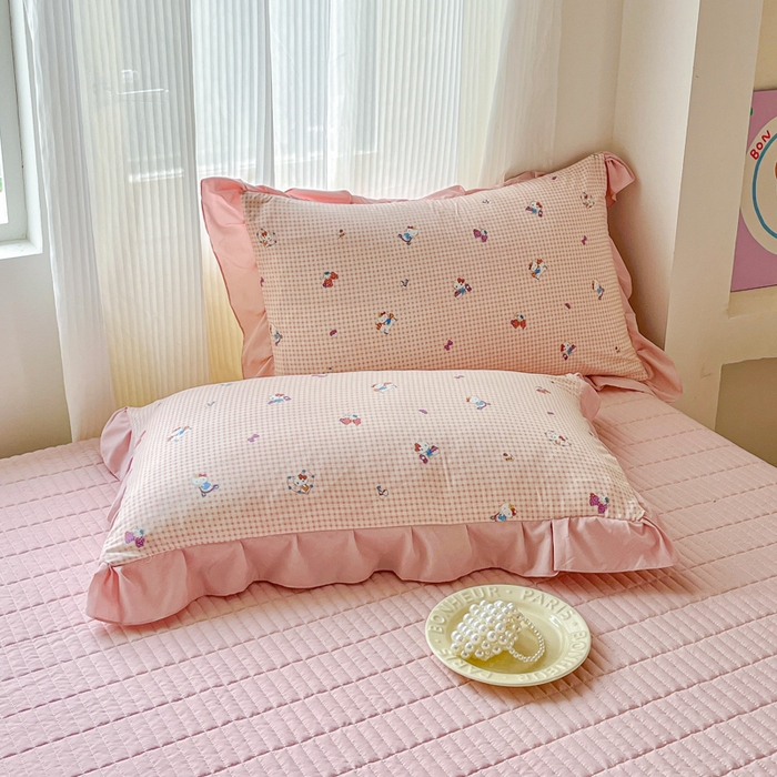 91家纺网 家纺一手货源 找家纺 斯卡诺家纺 2026新款韩版花边古法水洗仿棉床盖四件套花边床单四件套 凯蒂猫-韩版花边