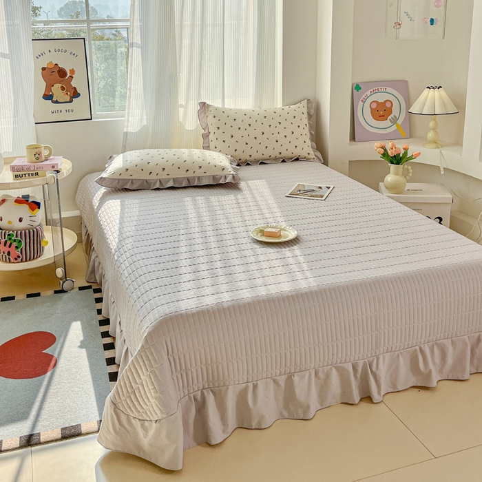 91家纺网 家纺一手货源 找家纺 斯卡诺家纺 2026新款韩版花边古法水洗仿棉床盖四件套花边床单四件套 慕兮-韩版花边