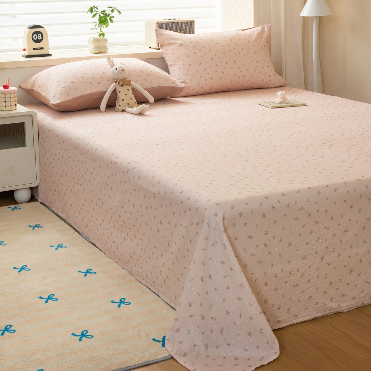 91家纺网 家纺一手货源 找家纺 雯雨家纺 2026新款全棉有氧双层纱床单 全棉双层纱床单-叶香