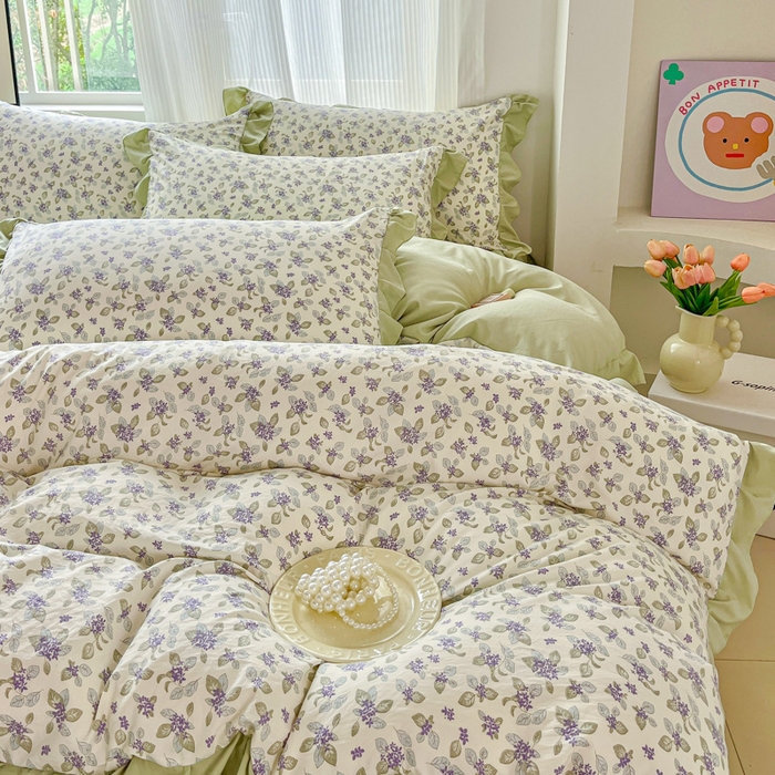 91家纺网 家纺一手货源 找家纺 斯卡诺家纺 2026新款韩版花边古法水洗仿棉床盖四件套花边床单四件套 觅时光-韩版花边